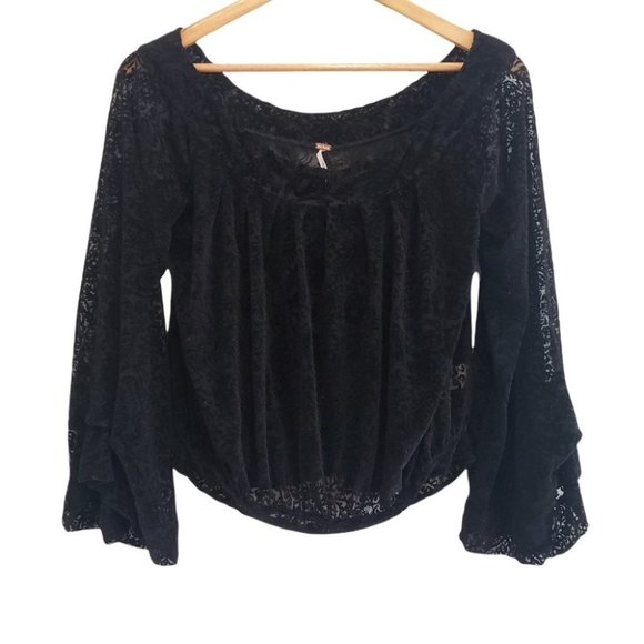 Free People Ginger Berry burnout velvet off the shoulder top black XS - Picture 5 of 12